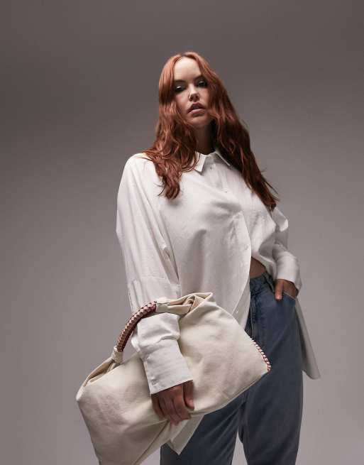 Topshop Curve seersucker shirt in white 