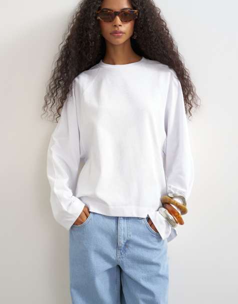 Topshop Curve skater-T-shirt med raglanærmer og asymmetrisk kant i hvid - view 1