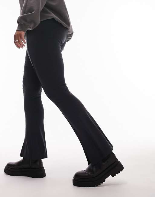 Washed Bell Bottom Flare Pants with Pockets in Black