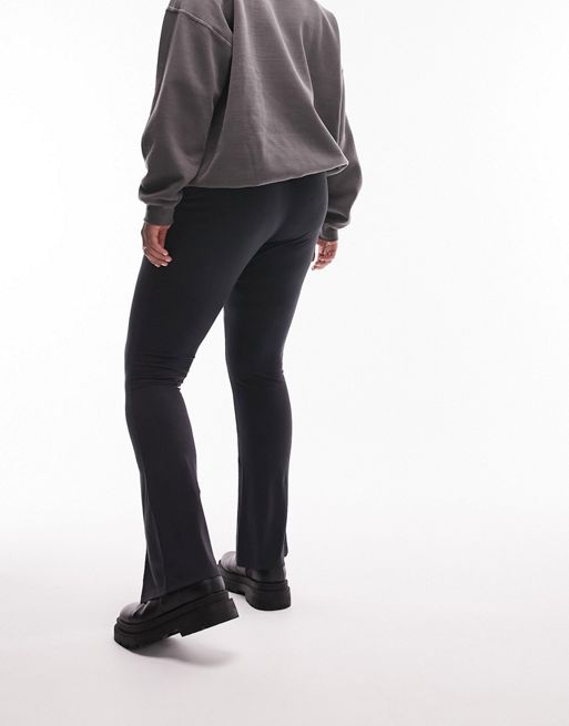 New Look ribbed flare pant in black