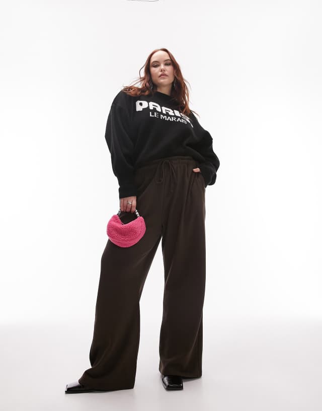 Topshop Curve straight leg sweatpants in deep chocolate