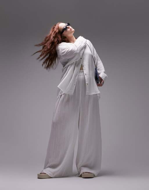 Topshop - Curve - Strandbroek met structuur in wit, deel van co-ord set 