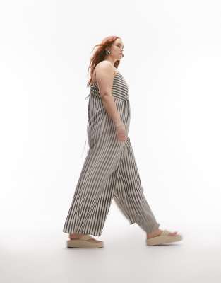 Topshop Curve stripe linen jumpsuit in multi