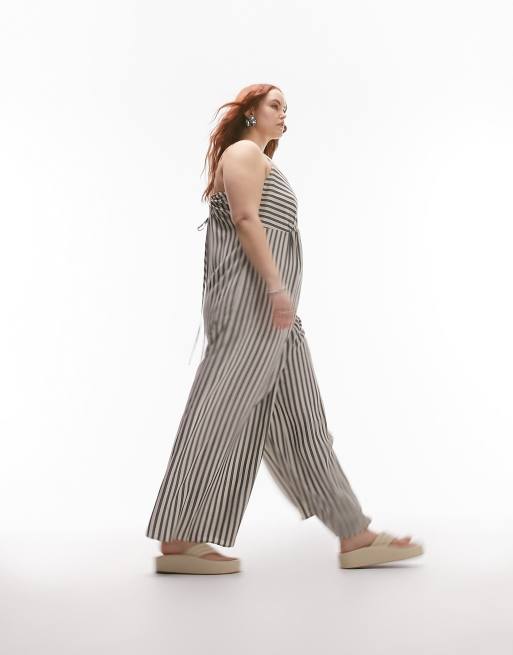 Multi Striped Button-Front Linen Cotton Jumpsuit