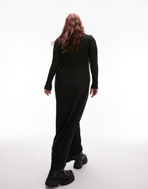 Topshop Curve super soft long sleeve shaping midi dress in black , 2 of 4