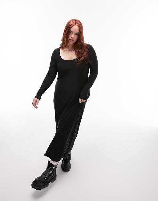 Topshop Curve super soft long sleeve shaping midi dress in black , 4 of 4