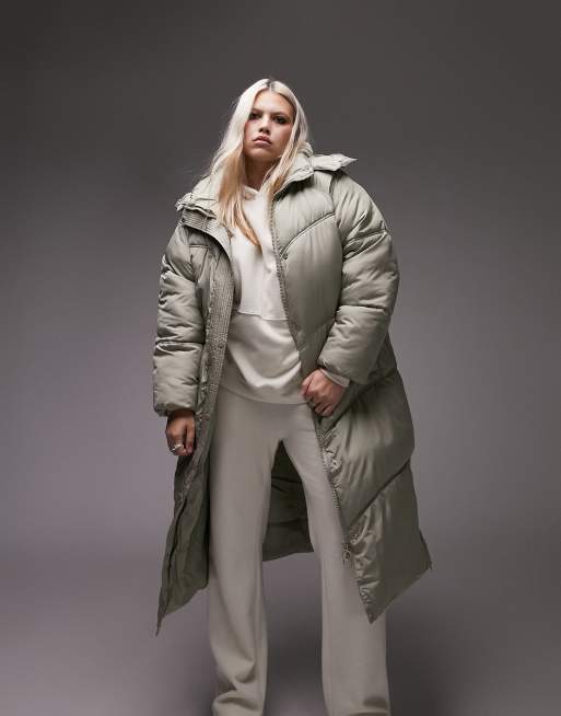 Topshop Curve – Szałwiowozielona kurtka ocieplana o wydłużonym fasonie