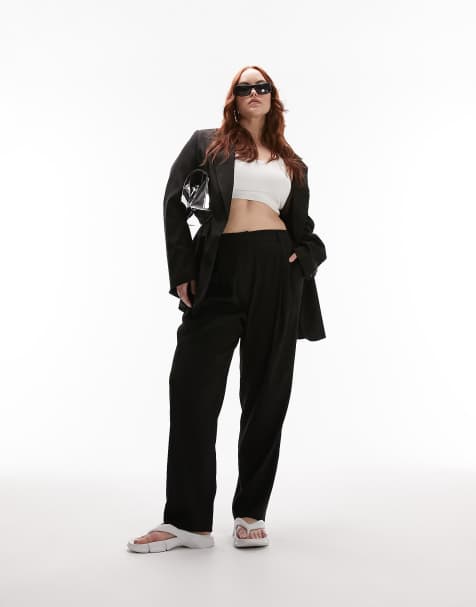Topshop Curve Tailored slim high waisted elastic trouser in black - view 1