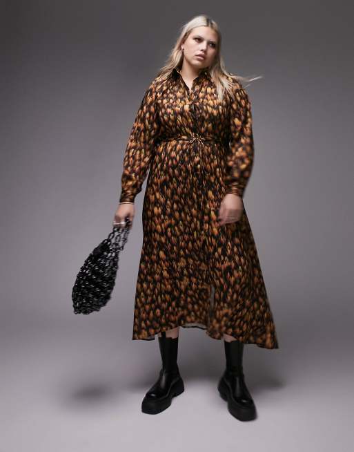 Topshop animal print shop midi shirt dress