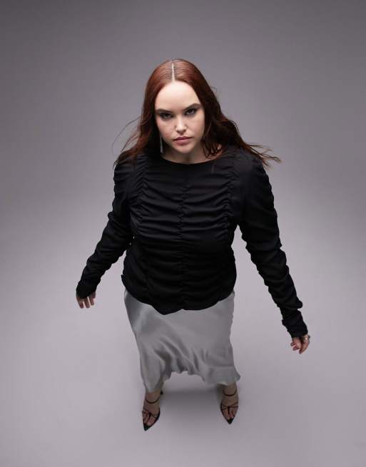  Topshop Curve - Top froncé à manches longues - Noir, 3 de 4