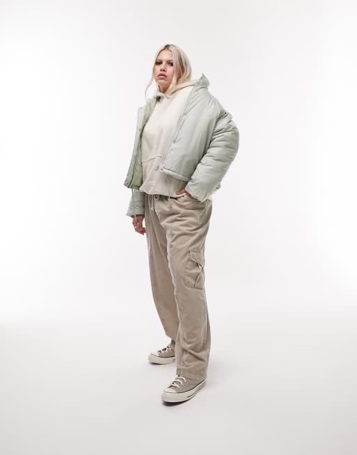 Topshop Curve – Wattierte Jacke in Hellgrün mit Stehkragen