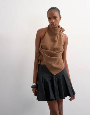 Topshop Curved Godet Hem Mini Skirt In Brown