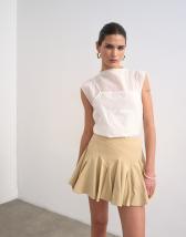 Topshop curved godet hem mini skirt in tan