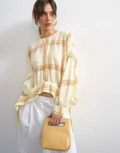 Curved hem blouse in mustard check