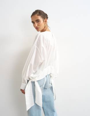 Topshop Curved Hem Blouse In White