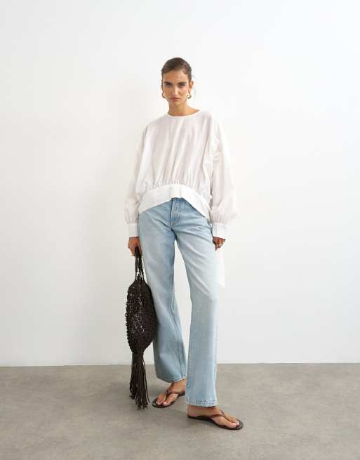 Topshop curved hem blouse in white, 2 of 4
