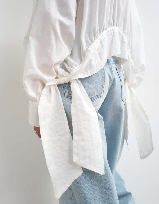 Topshop curved hem blouse in white, 3 of 4