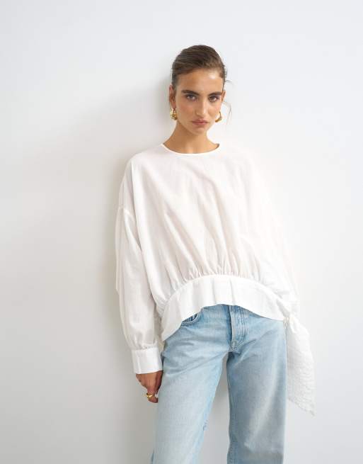 Topshop curved hem blouse in white, 4 of 4