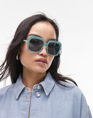 Topshop curved square sunglasses in sage