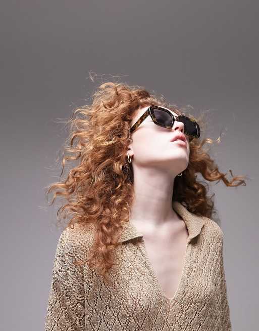 Topshop curved square sunglasses in tort, 4 of 4