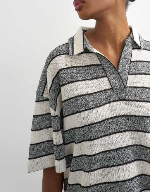 Topshop cut and sew striped oversized rugby top in gray, 4 of 4