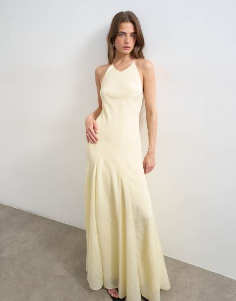 Topshop cut away racer neck full skirt maxi dress in buttermilk - view 1