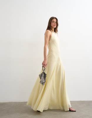 Cut away racer neck full skirt maxi dress in buttermilk from Topshop