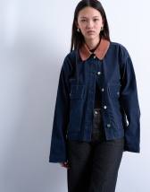 Topshop cut cord jacket with contrast cord collar in navy