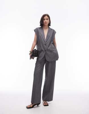 Topshop Cut Off Sleeve Oversized Blazer - Part Of A Set-gray In Gray