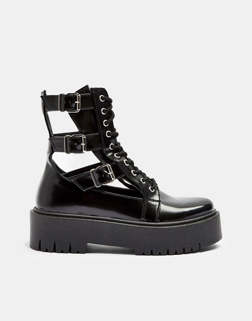 Topshop cut out buckle boots in black