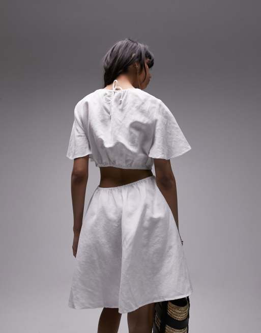 topshop white cut out dress Topshop structured cut out bandeau midi dress in ivory-White