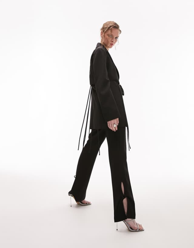 Topshop cut-out flare pants with ties in black - part of a set