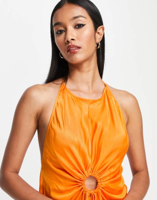 Waverly Satin Halter Dress in Orange