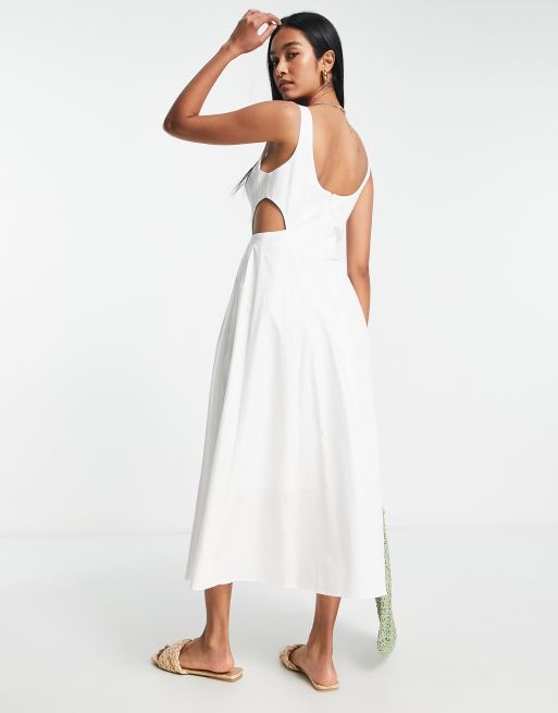 Topshop cut out pinny midi dress in white , 2 of 4