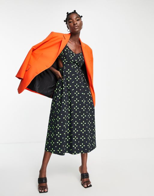 Topshop cut out spot pinny dress in green and black ASOS