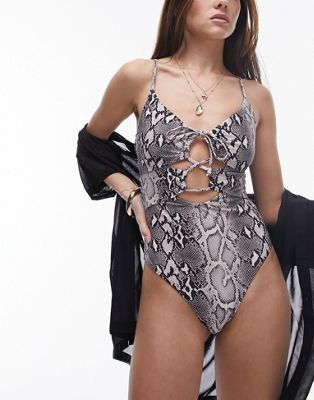 Topshop cut out swimsuit in snake print