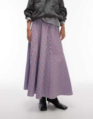 Topshop Multidirectional Stripe Full Maxi Skirt In Multi