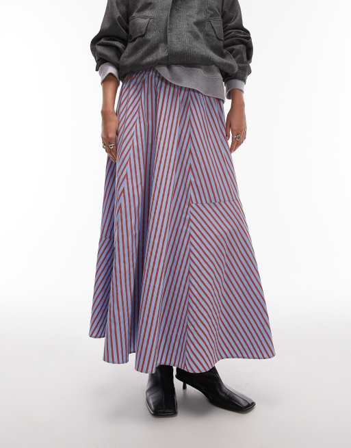 Topshop cutabout full skirt in red and blue stripe | ASOS