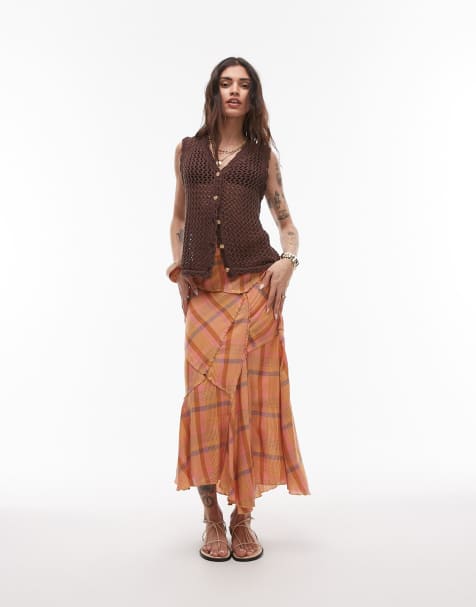 Topshop – Cutabout Laundered – Rock in Orange kariert - view 1