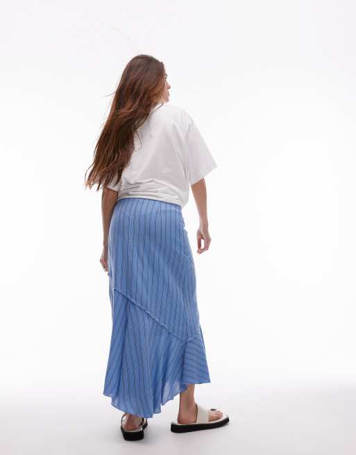 Topshop cutabout laundered skirt in blue stripe
