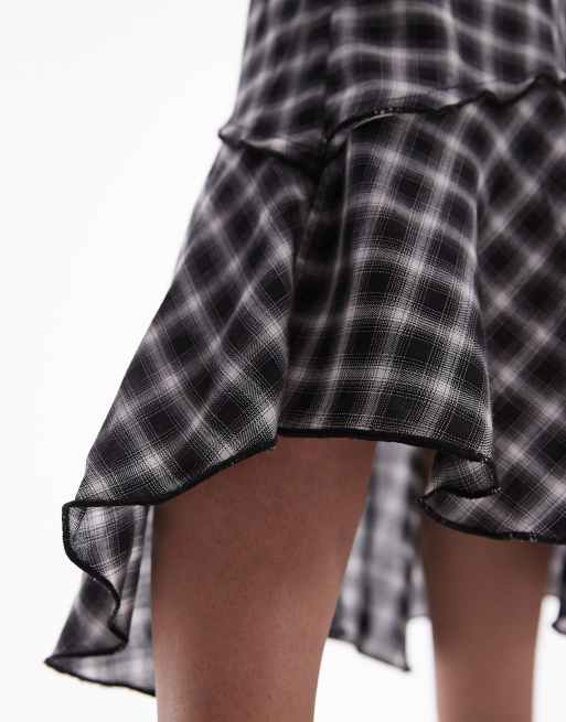 Topshop cutabout midi skirt in mono check, 3 of 5