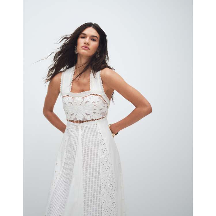 Topshop cutwork broderie mixed trapeze maxi dress in white | ASOS