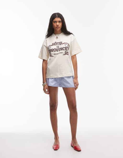 Topshop cutwork hotel de provence oversized tee in ivory