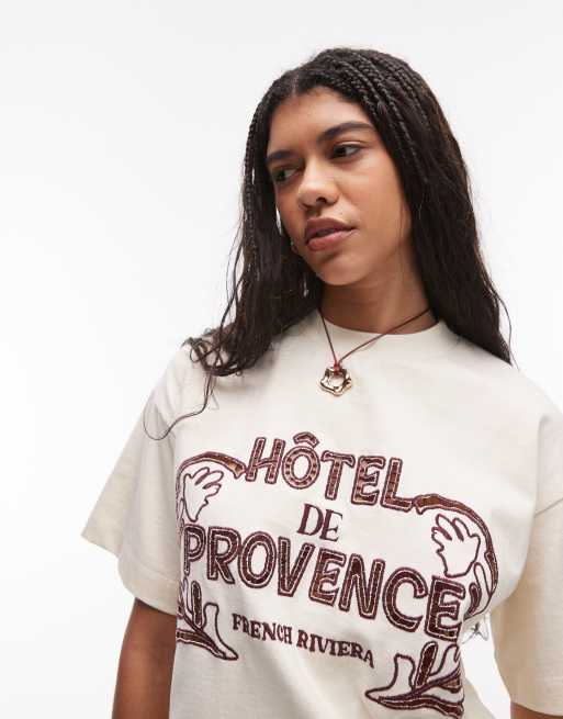 Topshop cutwork hotel de provence oversized tee in ivory