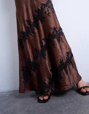 Cutwork lace insert long sleeve maxi dress in chocolate | Topshop