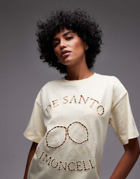 Topshop cutwork limoncello oversized tee in buttermilk - view 1