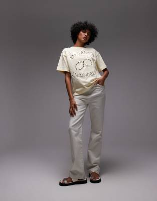 Topshop Cutwork Limoncello Oversized Tee In Yellow