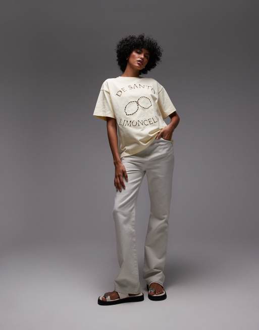 Topshop cutwork limoncello oversized tee in buttermilk, 2 of 4