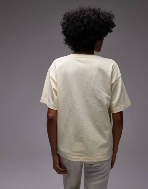 Topshop cutwork limoncello oversized tee in buttermilk, 3 of 4
