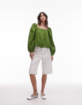 Topshop Cutwork Long Sleeve Top